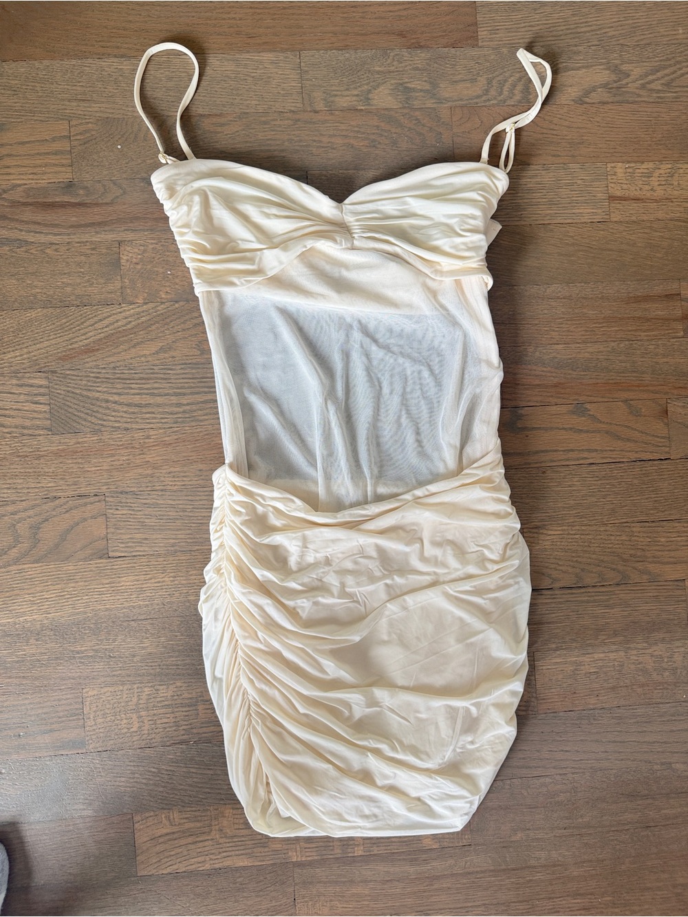 Oh Polly Ivory Ruched Mesh Slip Dress